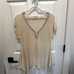 M.O.L  Knits Cream with sequins V-Neck Women’s Tunic Top